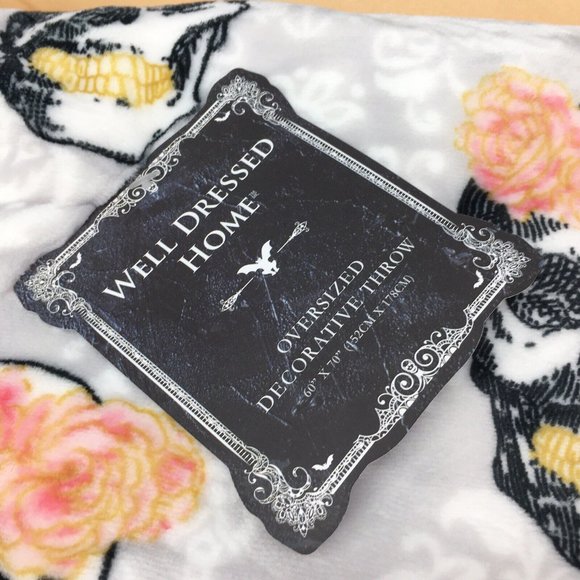 Halloween Sugar Skull Pink Floral Throw Blanket MicroFleece Gray Day Dead 60x70 - Picture 8 of 8